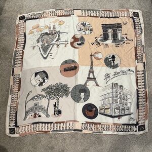 Longchamp 100% Silk Parisian Illustration Themed Scarf Iconic Paris Landmarks